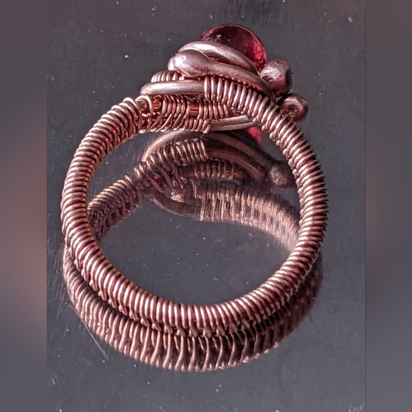 Handmade Garnet Ring Copper Wrapped Gemstone Unique Artistic Designer Jewelry - Picture 11 of 16
